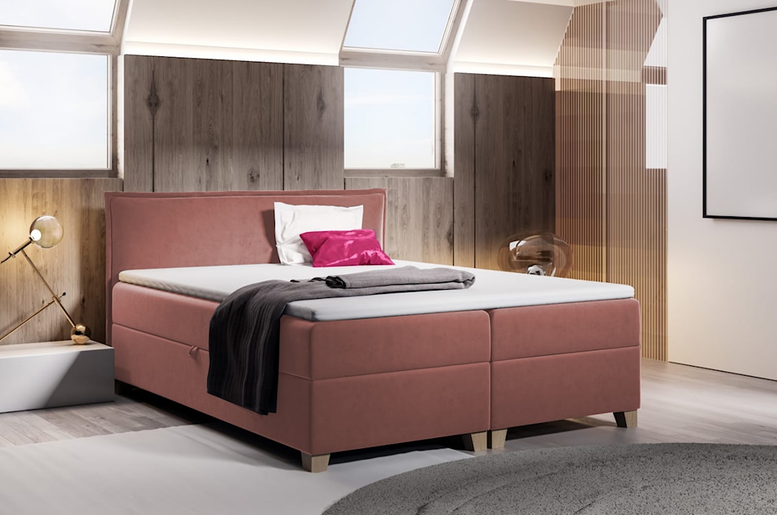 Łóżko kontynentalne 160x200 cm Froncle z pojemnikami i topperem różowe  - zdjęcie 2
