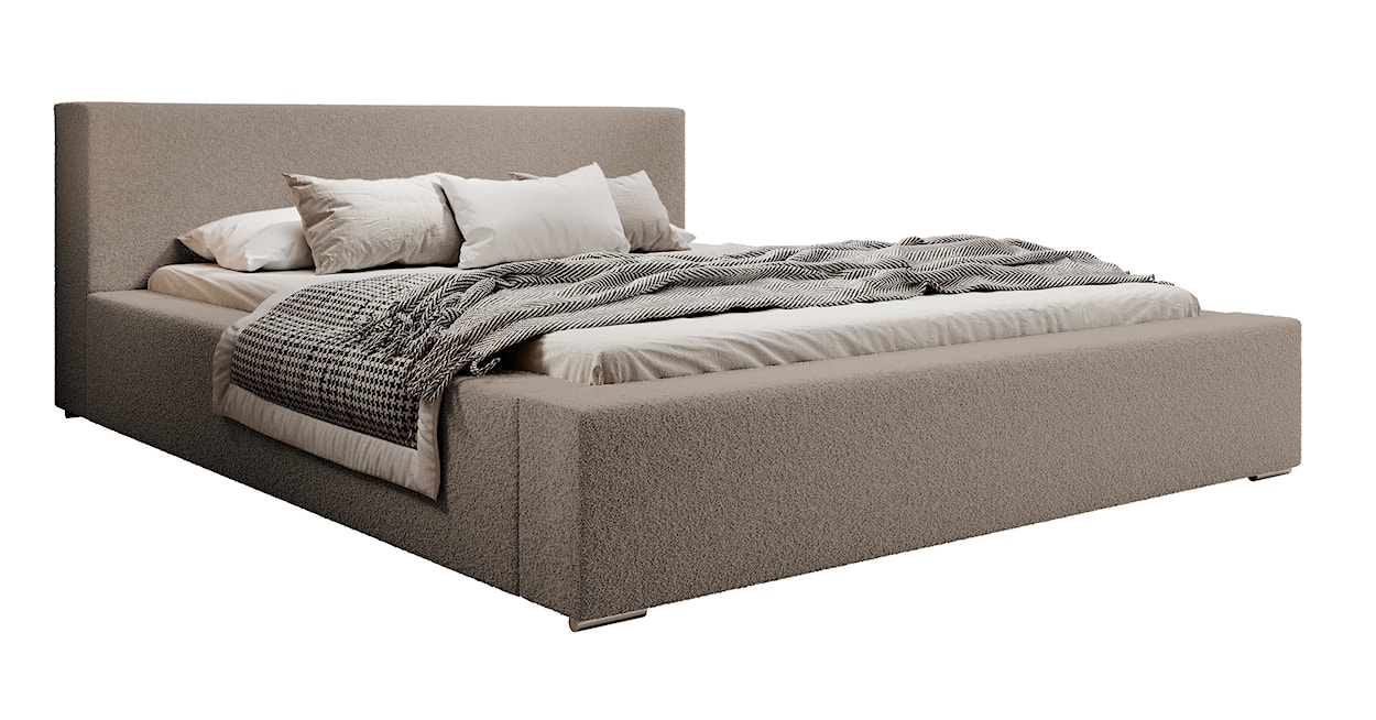 Łóżko tapicerowane 160x200 cm Pancetto z pojemnikiem szarobeżowe boucle 