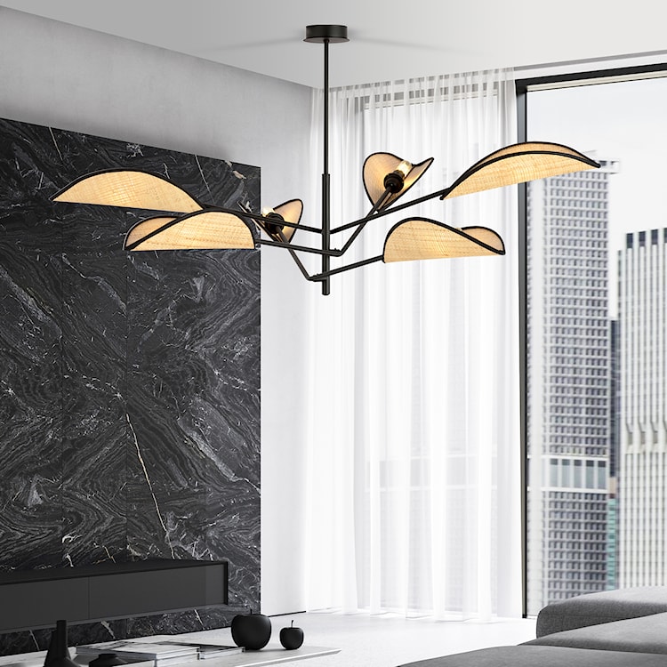 Lampa sufitowa Shintor x6 czarno-rattanowa  - zdjęcie 4