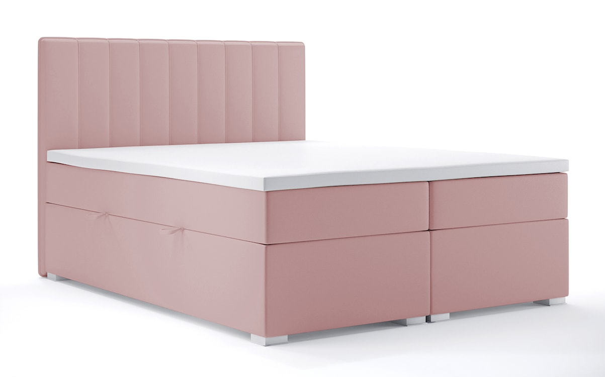 Łóżko kontynentalne 140x200 cm Hunbert z pojemnikami i topperem różowe welur hydrofobowy  - zdjęcie 3