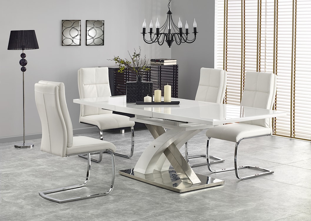 Stół rozkładany Reinosa 160-220x90 cm biały ze szklanym blatem  - zdjęcie 11