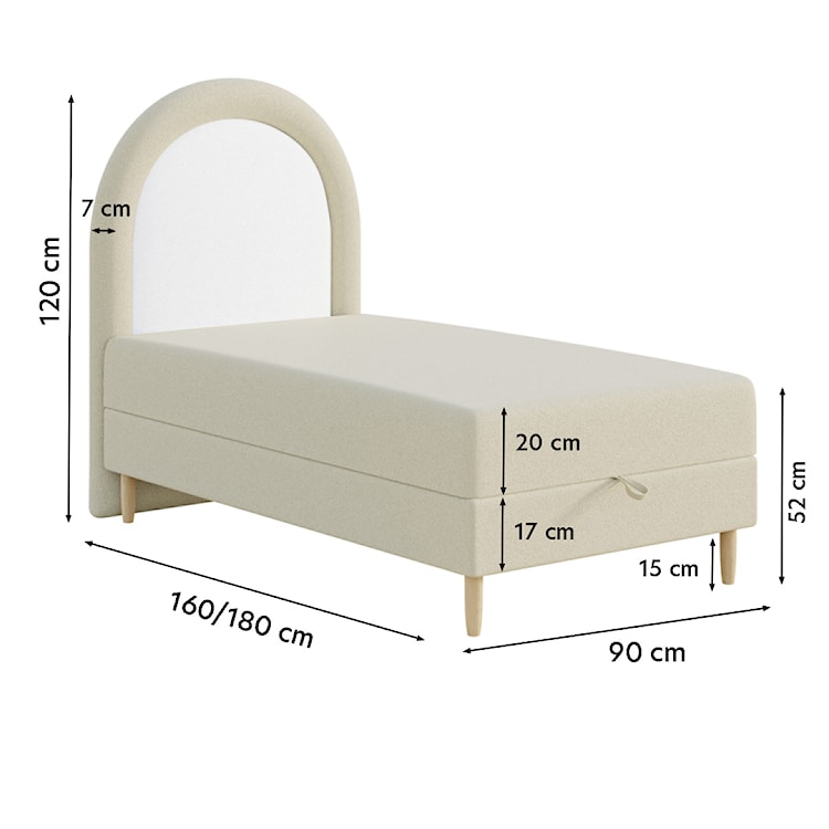 Łóżko kontynentalne dla dziecka 90x160 cm Asparetto z pojemnikiem beżowe w tkaninie boucle  - zdjęcie 7