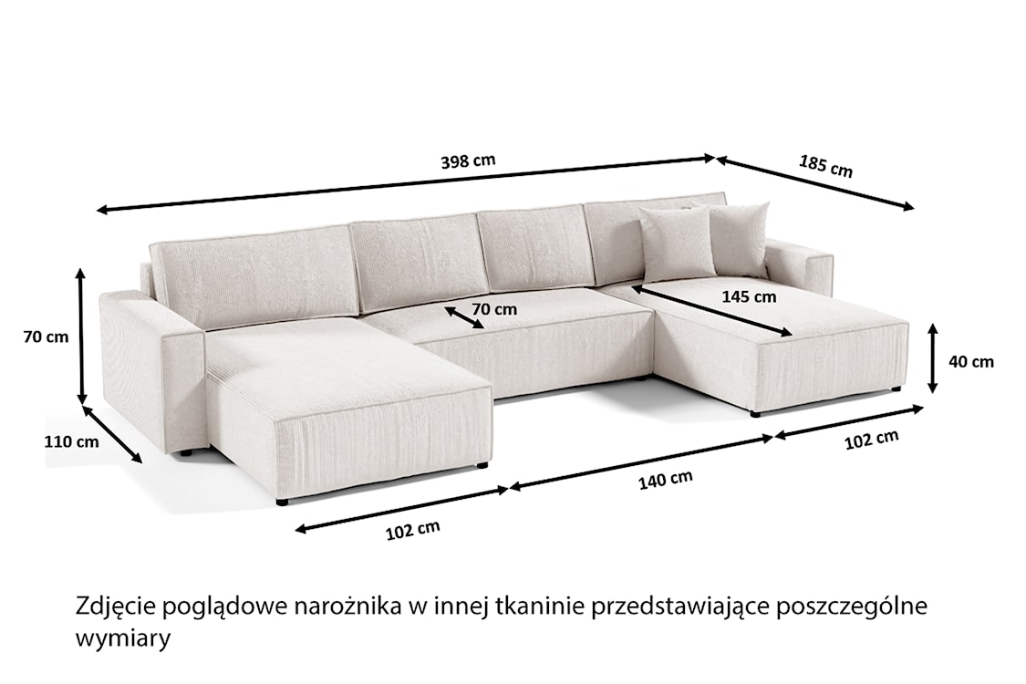 Narożnik z funkcją spania Bazzanese U zielony sztruks  - zdjęcie 6