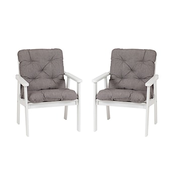 Zestaw dwóch krzeseł ogrodowych Mccarns białe z szarymi poduszkami