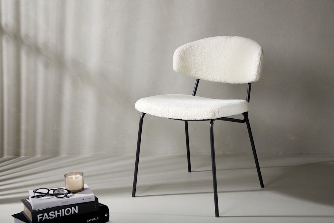 Krzesło tapicerowane Elition białe w tkaninie boucle  - zdjęcie 2