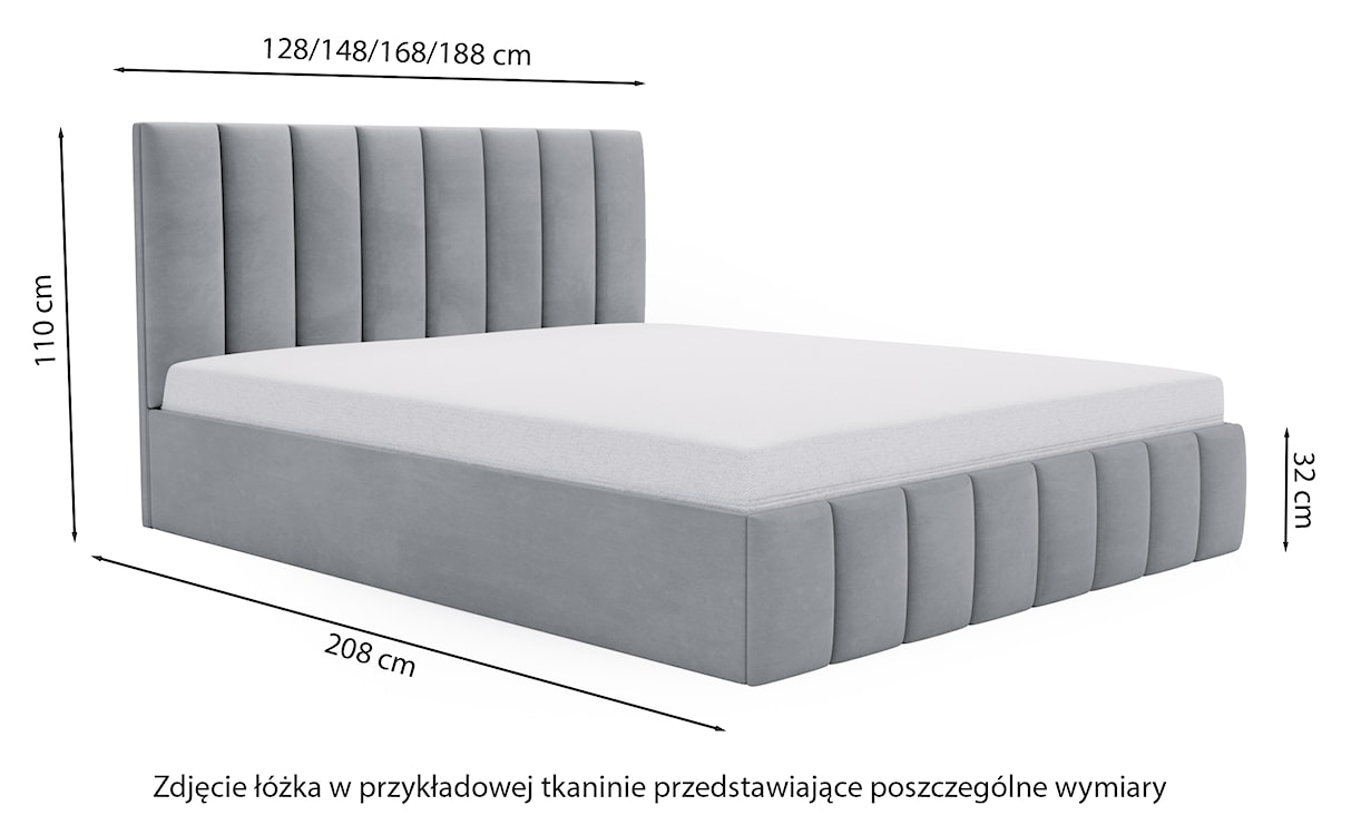 Łóżko tapicerowane 120x200 cm Buenio z pojemnikiem eukaliptusowe velvet hydrofobowy  - zdjęcie 5