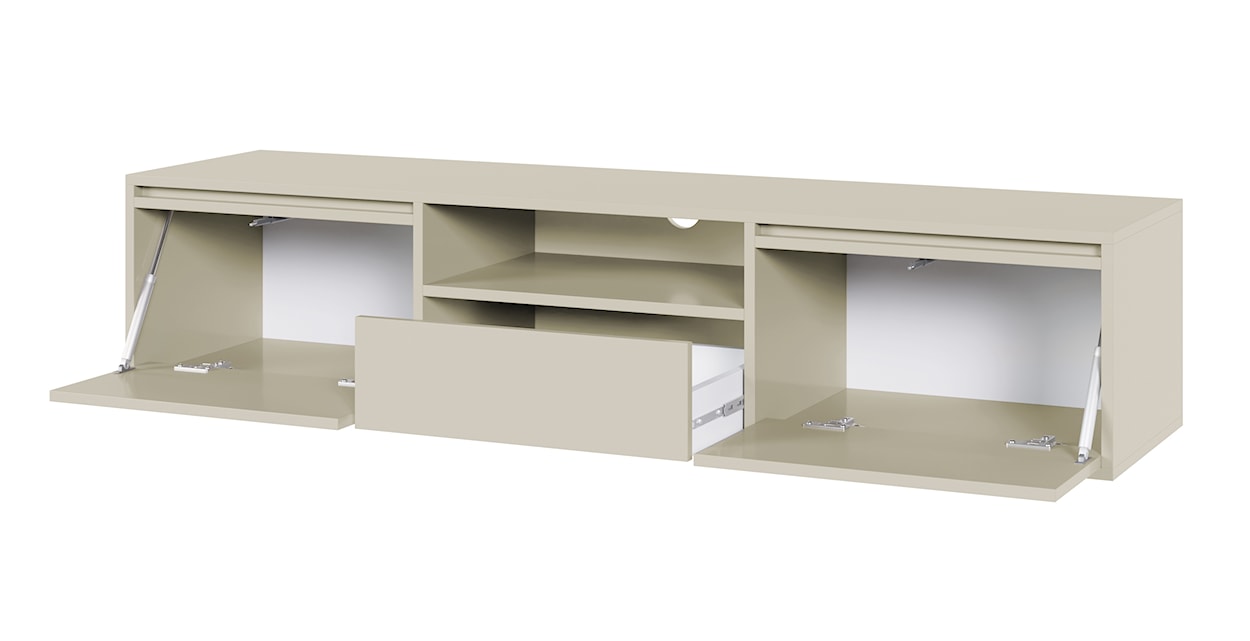 Szafka RTV dwudrzwiowa Evo z szufladą wisząca 154 cm Szary beż  - zdjęcie 7