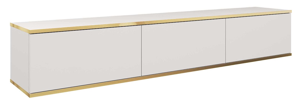 Szafka RTV Mucalma 175 cm biała ze złotymi wstawkami 