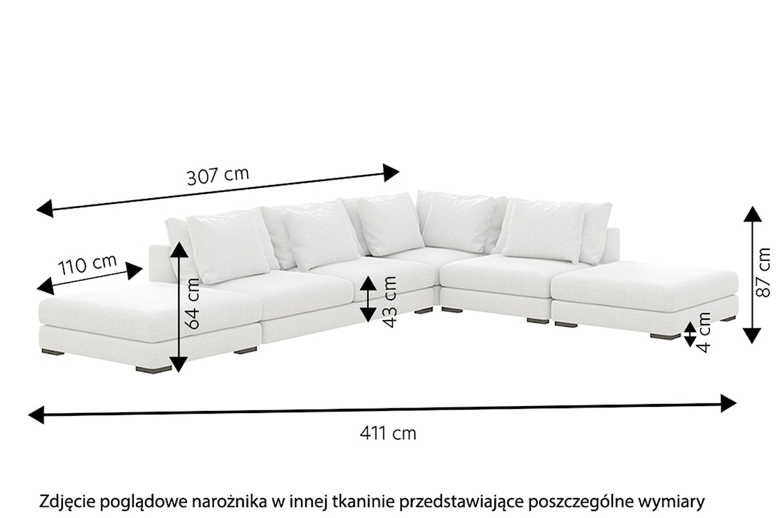 Narożnik modułowy Mia z dwiema pufami L-kształtny jasnoszary w tkaninie łatwoczyszczącej  - zdjęcie 7