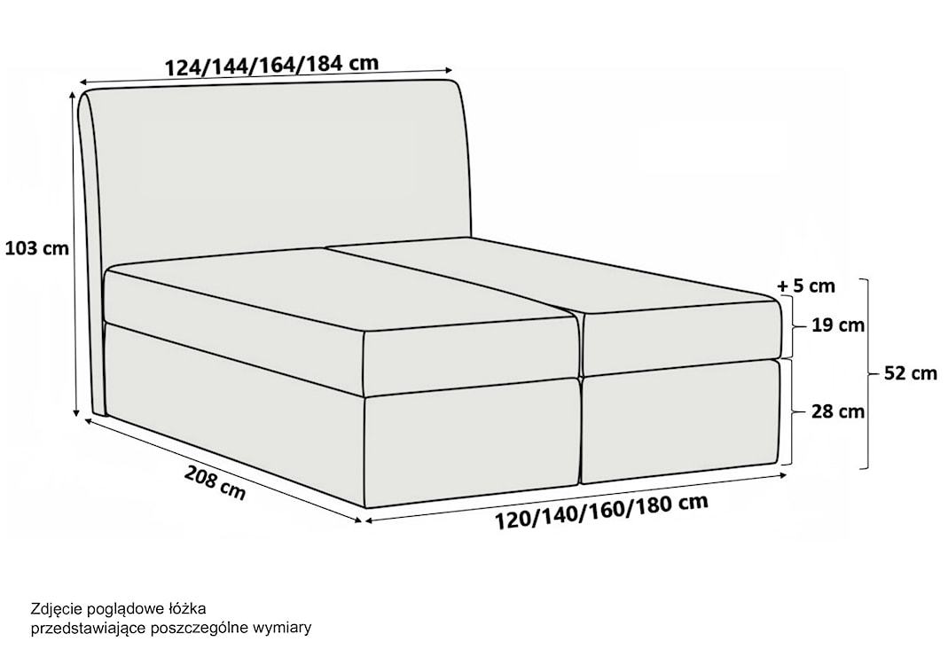 Łóżko kontynentalne Potomje 120x200 z dwoma pojemnikami, materacem i topperem szarobeżowe hydrofobowe  - zdjęcie 4