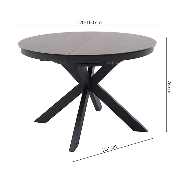 Stół do jadalni Mittred rozkładany 120-160x120 cm antracyt/czarny mat  - zdjęcie 6