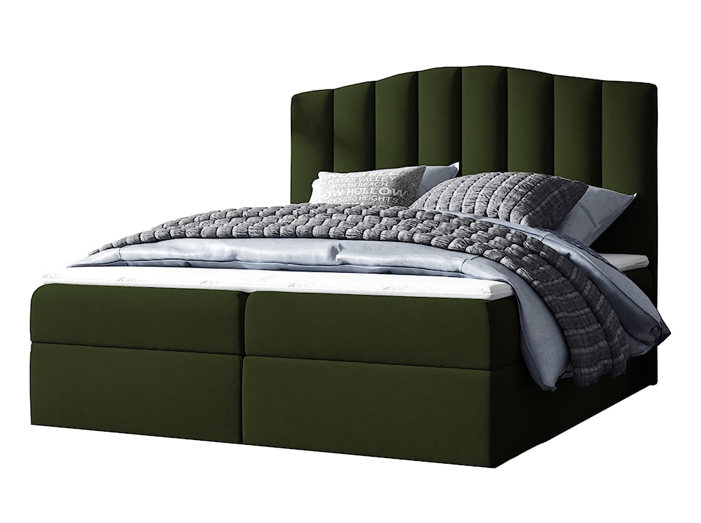 Łóżko kontynentalne Alcudia 180x200 z dwoma pojemnikami, materacem i topperem oliwkowe hydrofobowe 