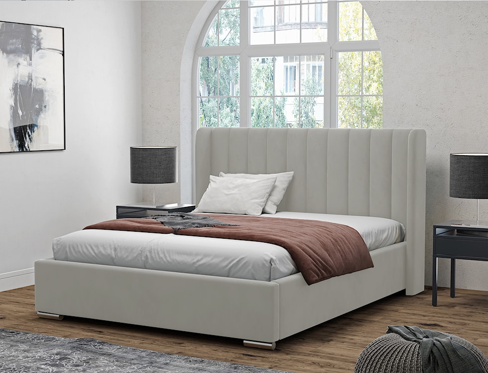 Łóżko tapicerowane 160x200 cm Estelio z pojemnikiem kremowe welur  - zdjęcie 2