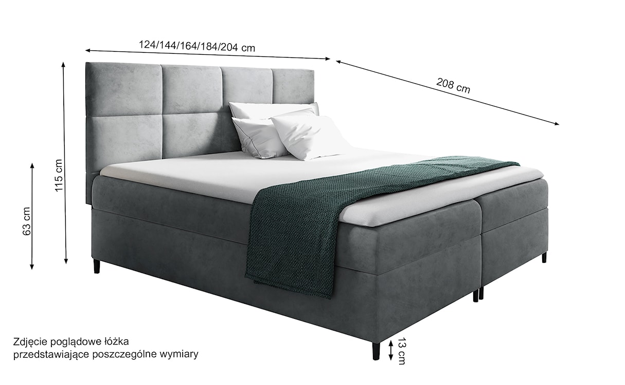 Łóżko kontynentalne Fremollo 120x200 z dwoma pojemnikami, materacem i topperem ciemnozielone  - zdjęcie 3