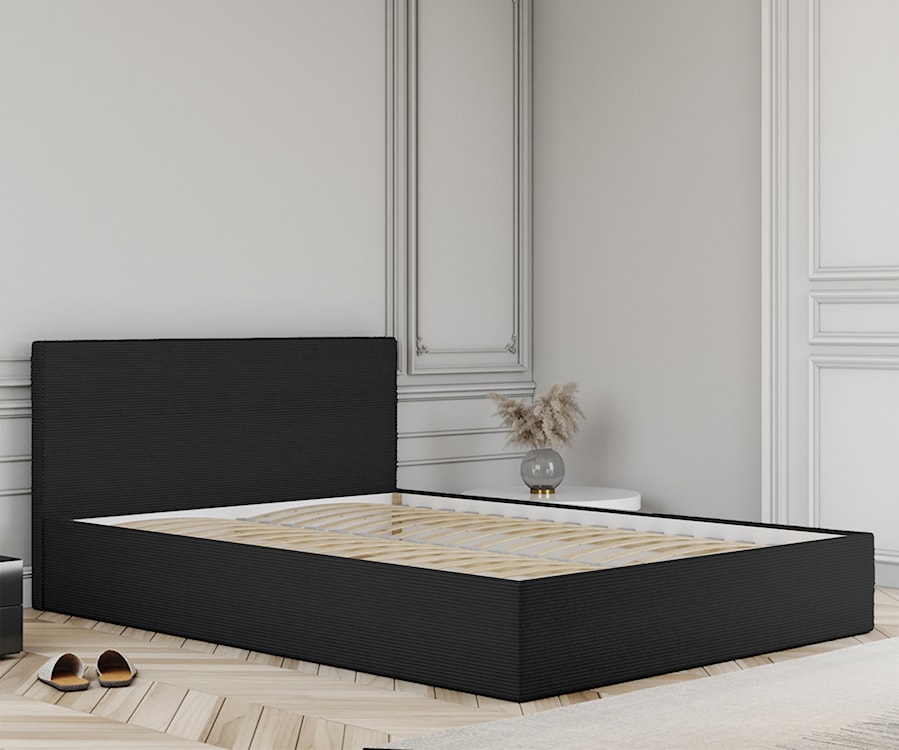 Łóżko tapicerowane 180x200 cm Campile z pojemnikiem czarne sztruks  - zdjęcie 4