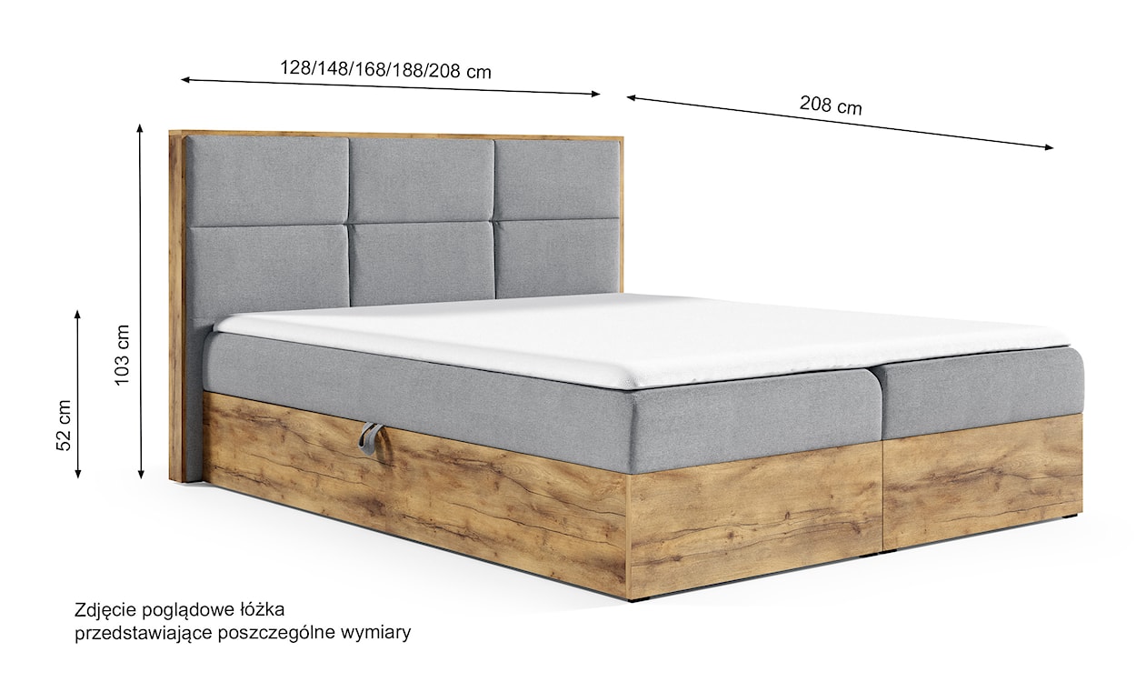 Łóżko kontynentalne Maribella 200x200 z dwoma pojemnikami i materacem szare  - zdjęcie 4
