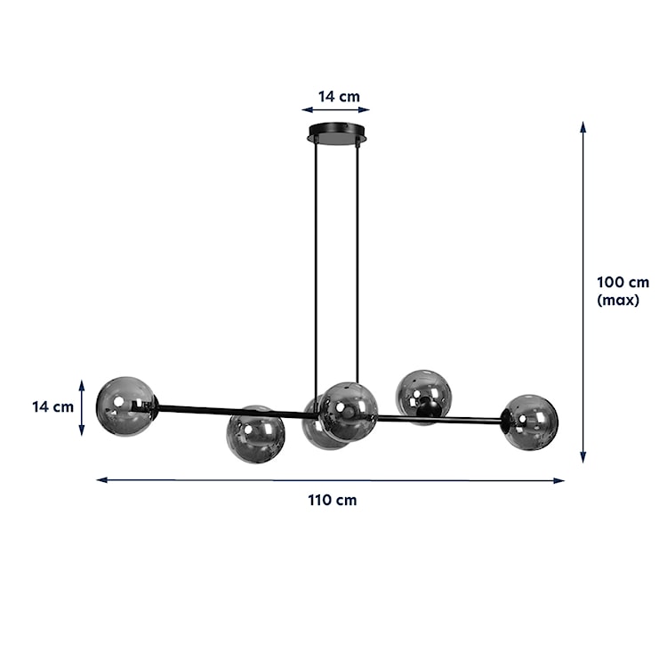 Lampa wisząca Sulmona czarna z grafitowymi kloszami x6  - zdjęcie 8