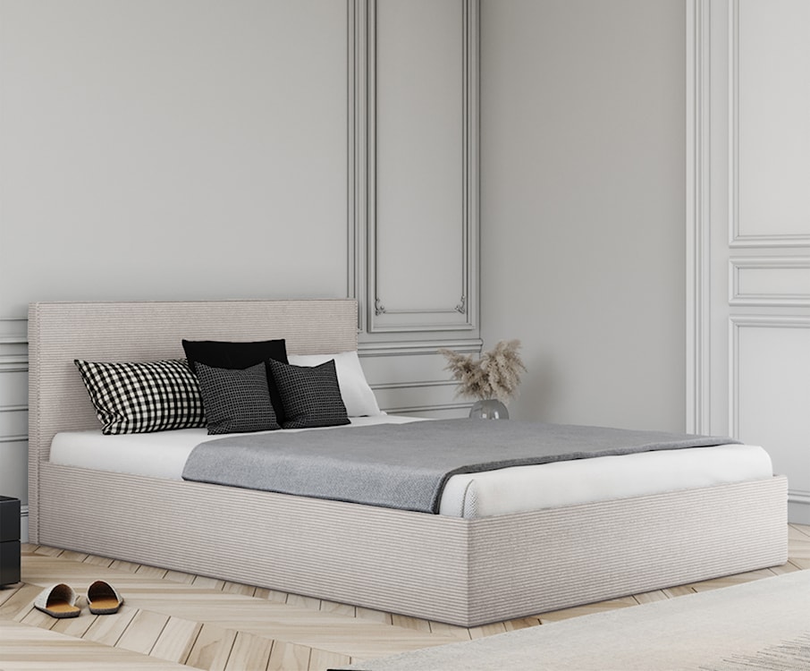 Łóżko tapicerowane 160x200 cm Campile z pojemnikiem kremowe sztruks  - zdjęcie 2