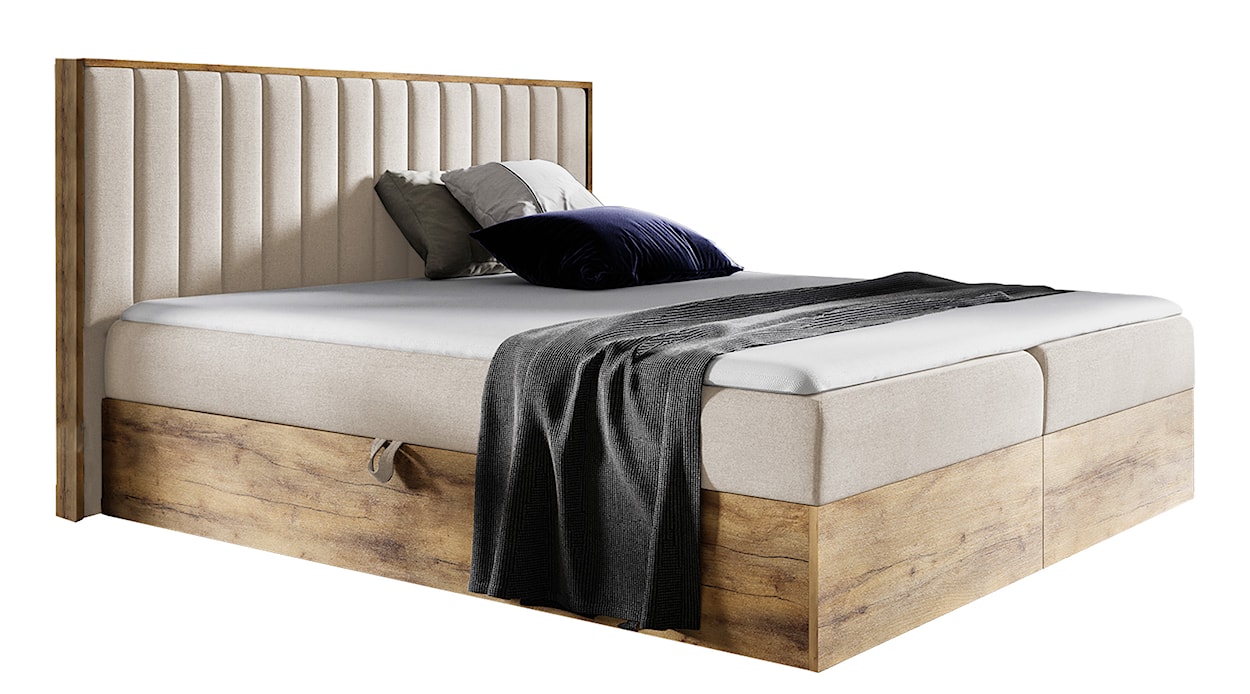 Łóżko kontynentalne Mirolla 160x200 z dwoma pojemnikami i materacem beżowe