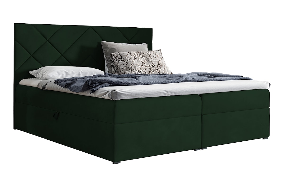 Łóżko kontynentalne Mubappa 120x200 z dwoma pojemnikami, materacem i topperem zielone hydrofobowe 
