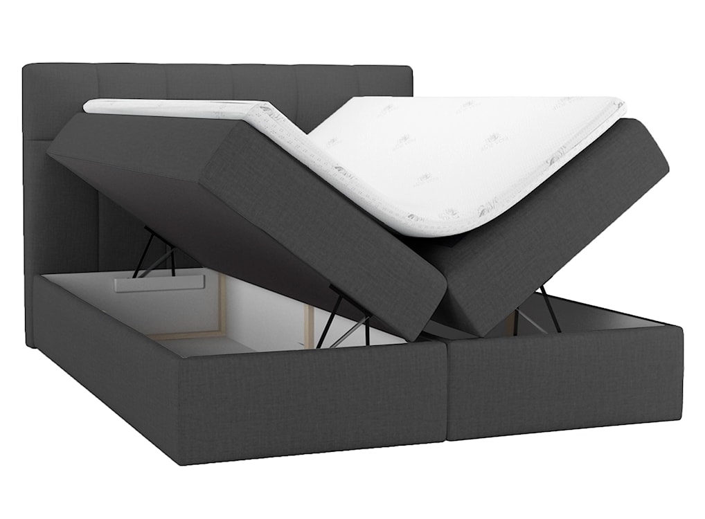 Łóżko kontynentalne Rekius 160x200 z dwoma pojemnikami, materacem i topperem grafitowe hydrofobowe  - zdjęcie 3