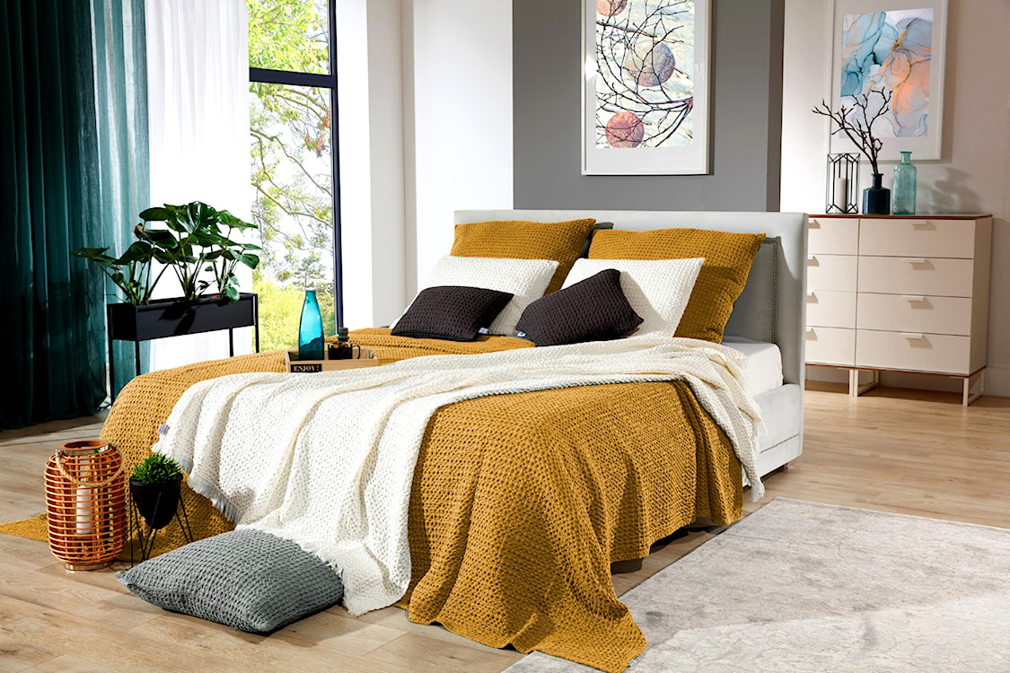 Narzuta na łóżko Alpinia bawełniana musztardowa 180x240 cm  - zdjęcie 2