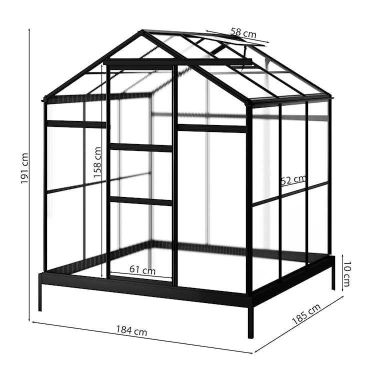 Szklarnia ogrodowa aluminiowa poliwęglanowa 3,4 m2 trzysekcyjna z fundamentem 184x185 cm czarna  - zdjęcie 5