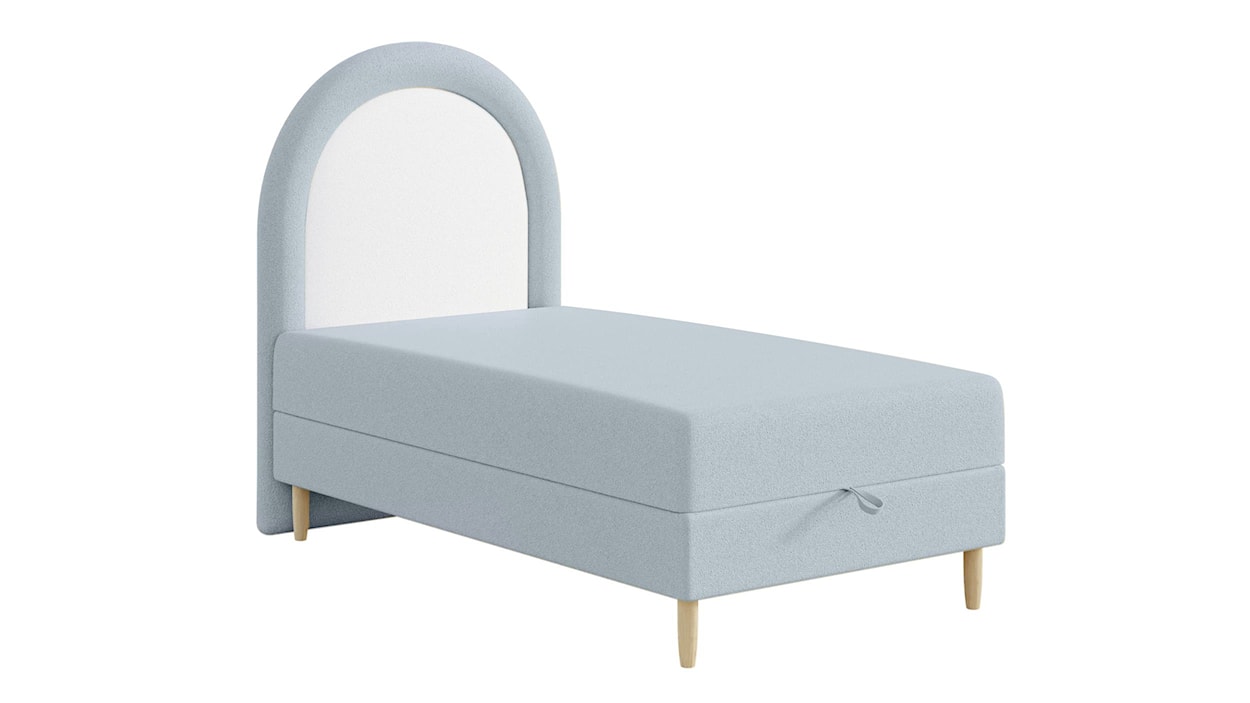 Łóżko kontynentalne dla dziecka 90x160 cm Asparetto z pojemnikiem błękitne w tkaninie boucle  - zdjęcie 5
