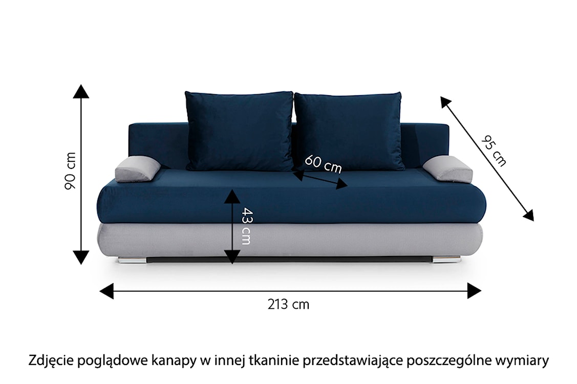 Kanapa rozkładana dwuosobowa Baksarl z pojemnikiem granatowa welwet hydrofobowy  - zdjęcie 4