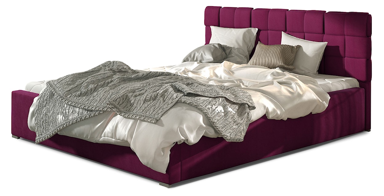 Łóżko tapicerowane Blatna 200x200 cm z pojemnikiem fioletowe velvet hydrofobowy