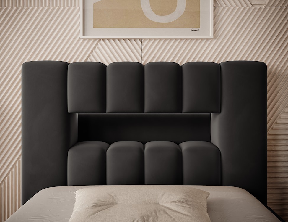 Łóżko tapicerowane 90x200 cm Rodeiro z pojemnikiem i oświetleniem czarne w tkaninie hydrofobowej  - zdjęcie 4