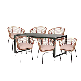 Stół ogrodowy Tiower szary z sześcioma krzesłami ogrodowymi Izzalini