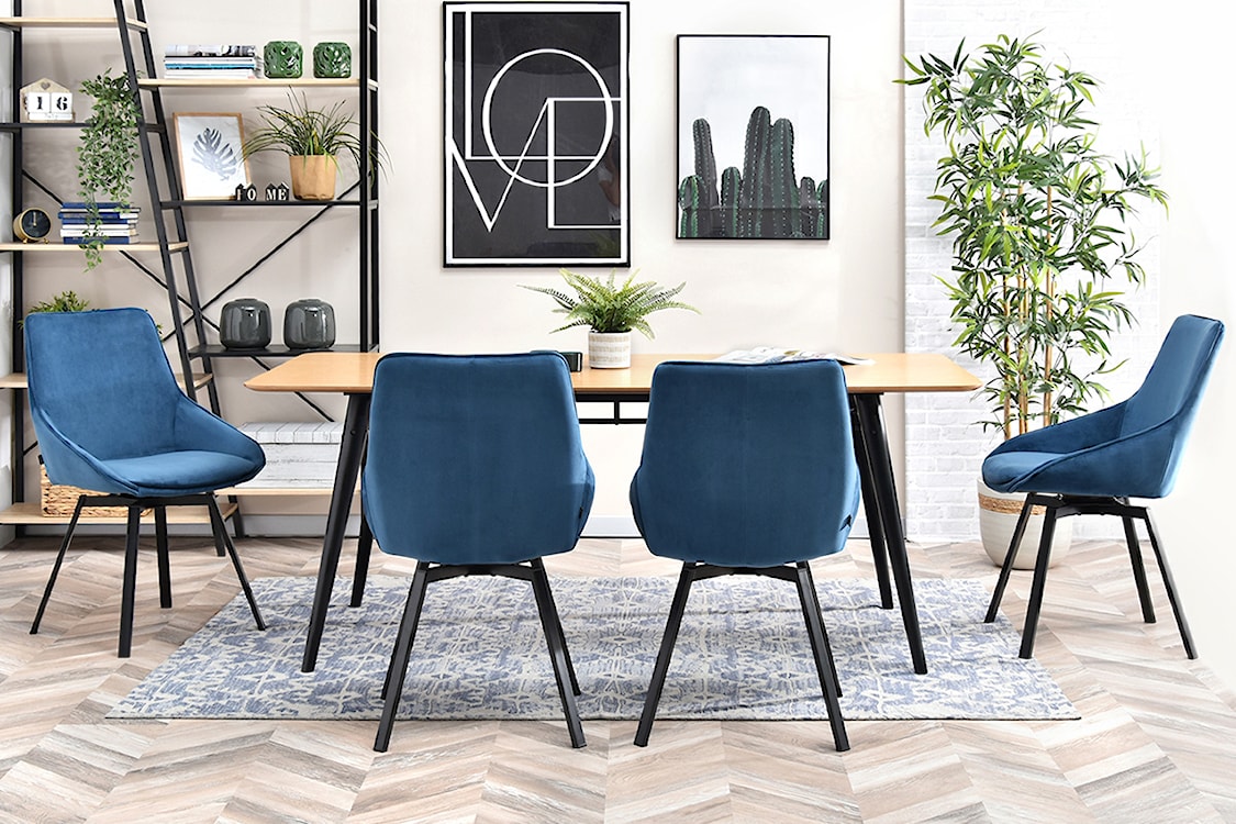 Krzesło tapicerowane Yanii z podłokietnikami niebieskie na czarnej podstawie  - zdjęcie 12