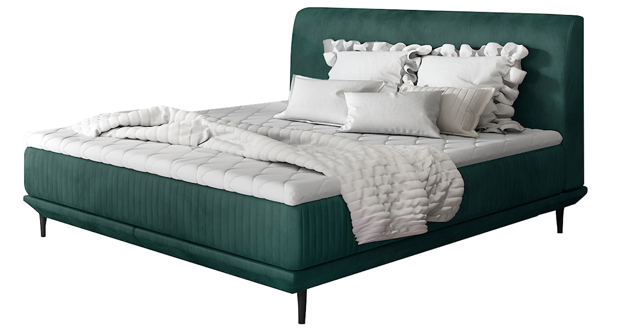 Łóżko tapicerowane Odelle 180x200 cm z materacem bonellowym i topperem zielone welur hydrofobowy 