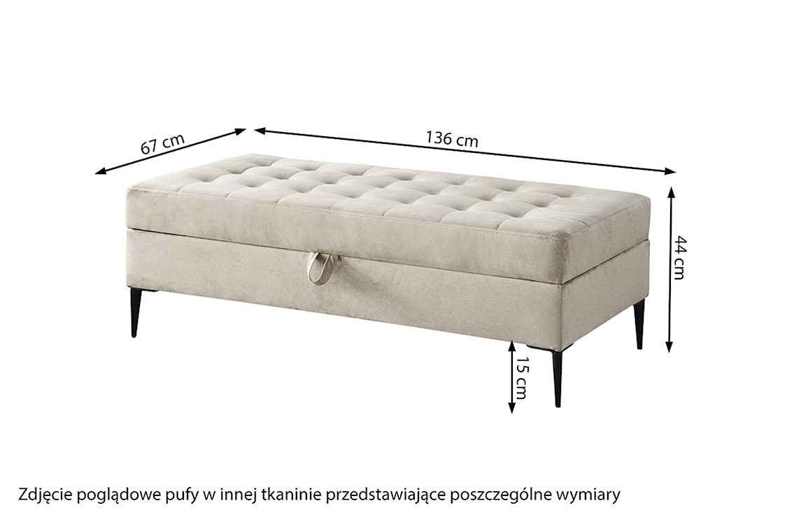 Pufa Kopenhaga na metalowych nóżkach szary aksamit hydrofobowy łatwoczyszczący  - zdjęcie 3