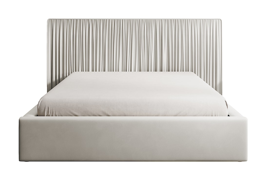 Łóżko tapicerowane 160x200 cm Toile z pojemnikiem z metalowym stelażem jasnobeżowe welur  - zdjęcie 5
