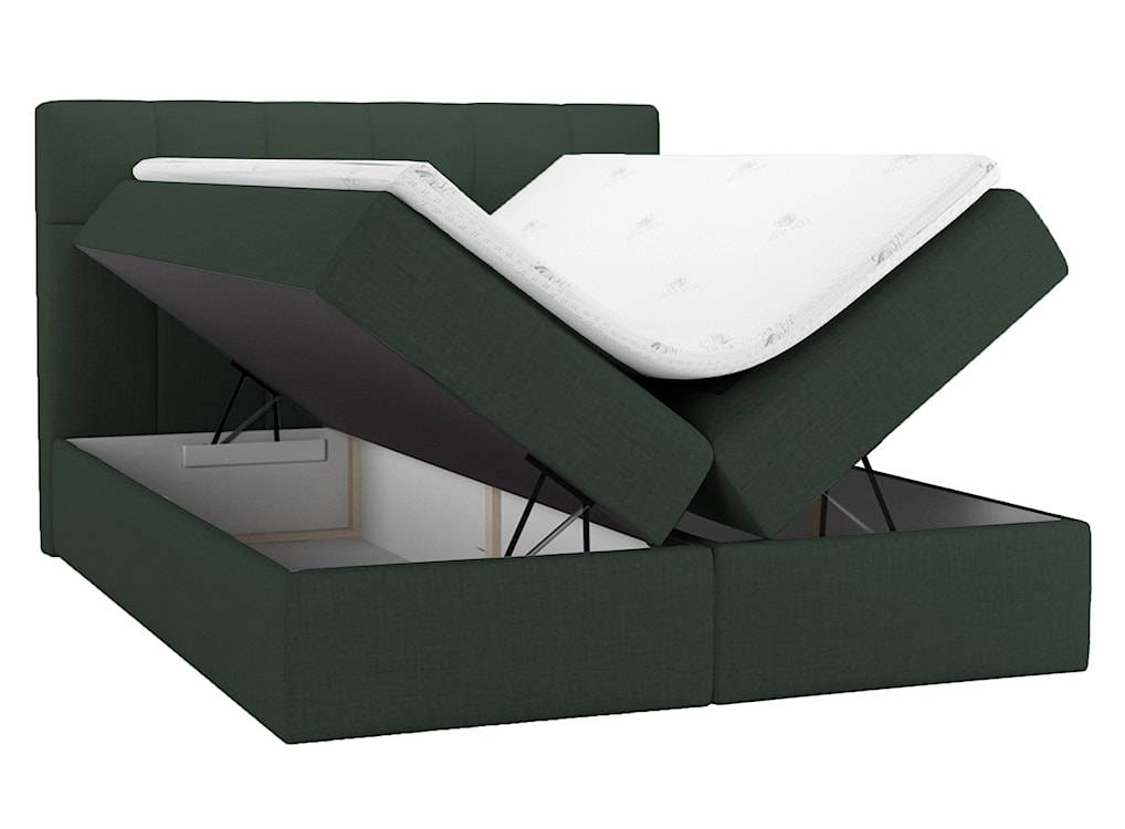 Łóżko kontynentalne Rekius 120x200 z dwoma pojemnikami, materacem i topperem ciemnozielone hydrofobowe  - zdjęcie 3