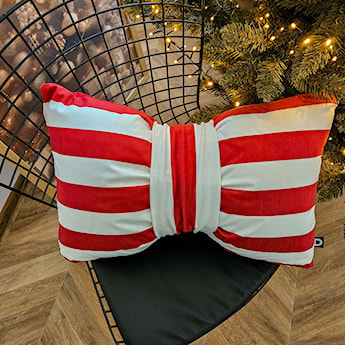 Poduszka XMAS 60x40 cm kokarda w paski czerwona