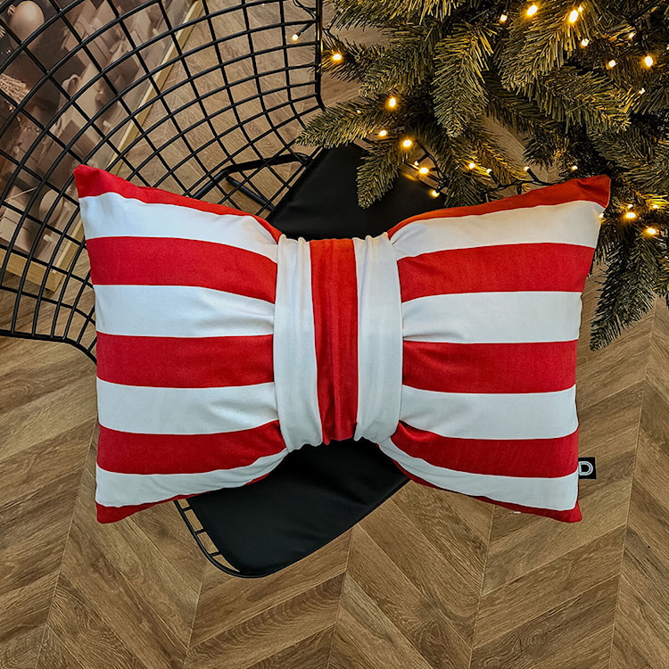 Poduszka XMAS 60x40 cm kokarda w paski czerwona  - zdjęcie 2