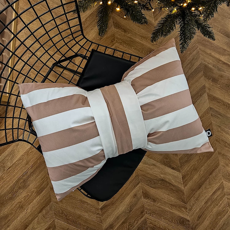 Poduszka XMAS 60x40 cm kokarda w paski piaskowa 