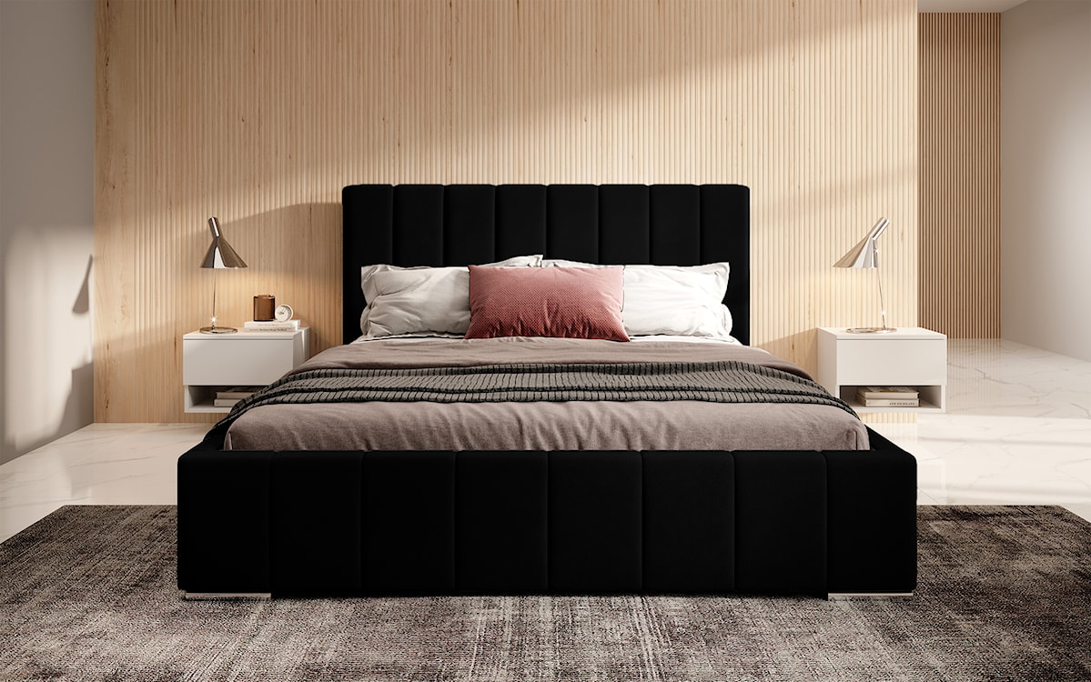 Łóżko tapicerowane 160x200 cm Wolte z pojemnikiem czarne welur  - zdjęcie 2