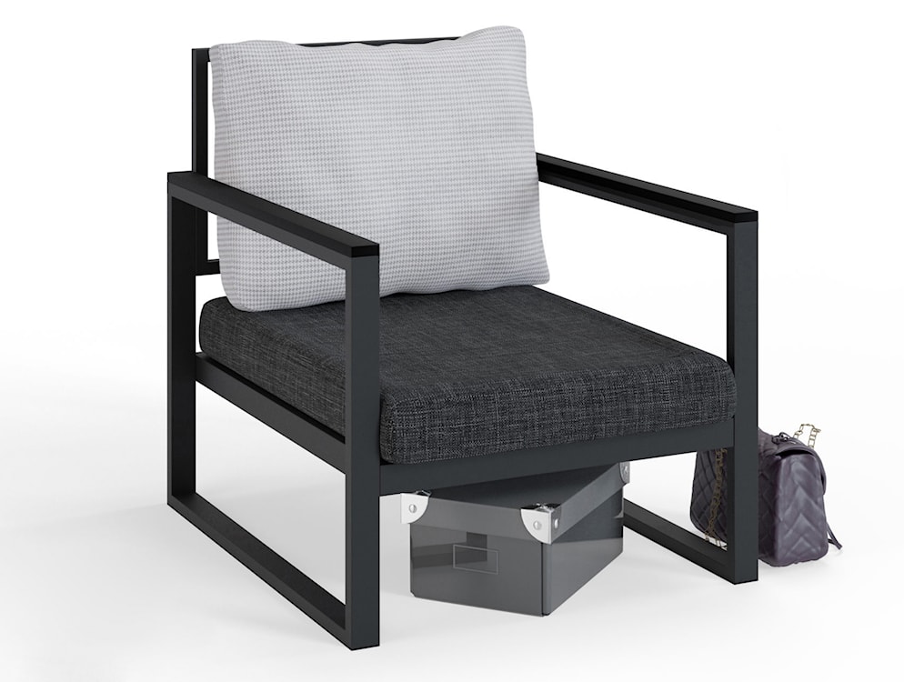 Fotel ogrodowy Prantly z metalowymi podłokietnikami czarno-szary