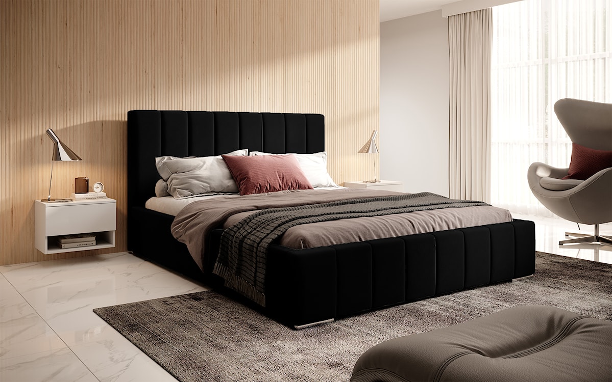 Łóżko tapicerowane 160x200 cm Wolte z pojemnikiem czarne welur  - zdjęcie 3