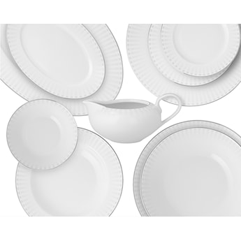 Serwis obiadowy porcelanowy dla 12 os. Yvonne biało-srebrny