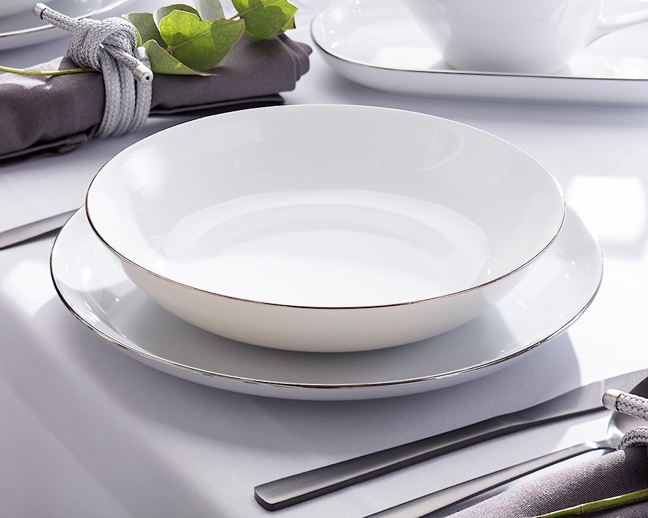 Serwis obiadowy porcelanowy dla 12 os. City biało-srebrne  - zdjęcie 2