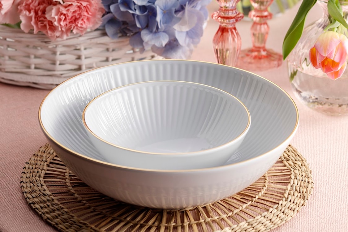 Serwis obiadowy porcelanowy dla 12 os. Dalia biało-złoty  - zdjęcie 5