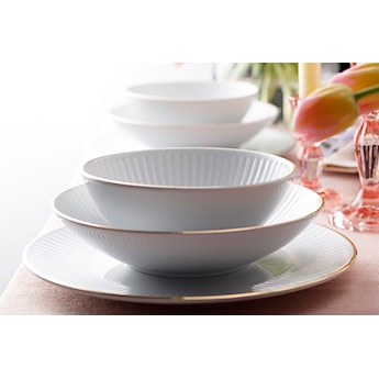 Serwis obiadowy porcelanowy dla 12 os. Dalia biało-złoty