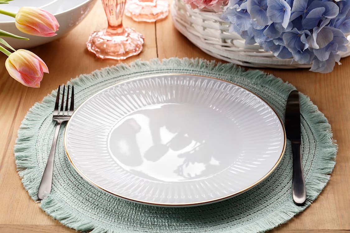 Serwis obiadowy porcelanowy dla 12 os. Dalia biało-złoty  - zdjęcie 2