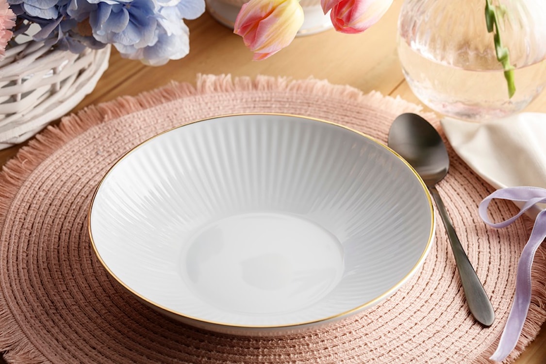 Serwis obiadowy porcelanowy dla 12 os. Dalia biało-złoty  - zdjęcie 3