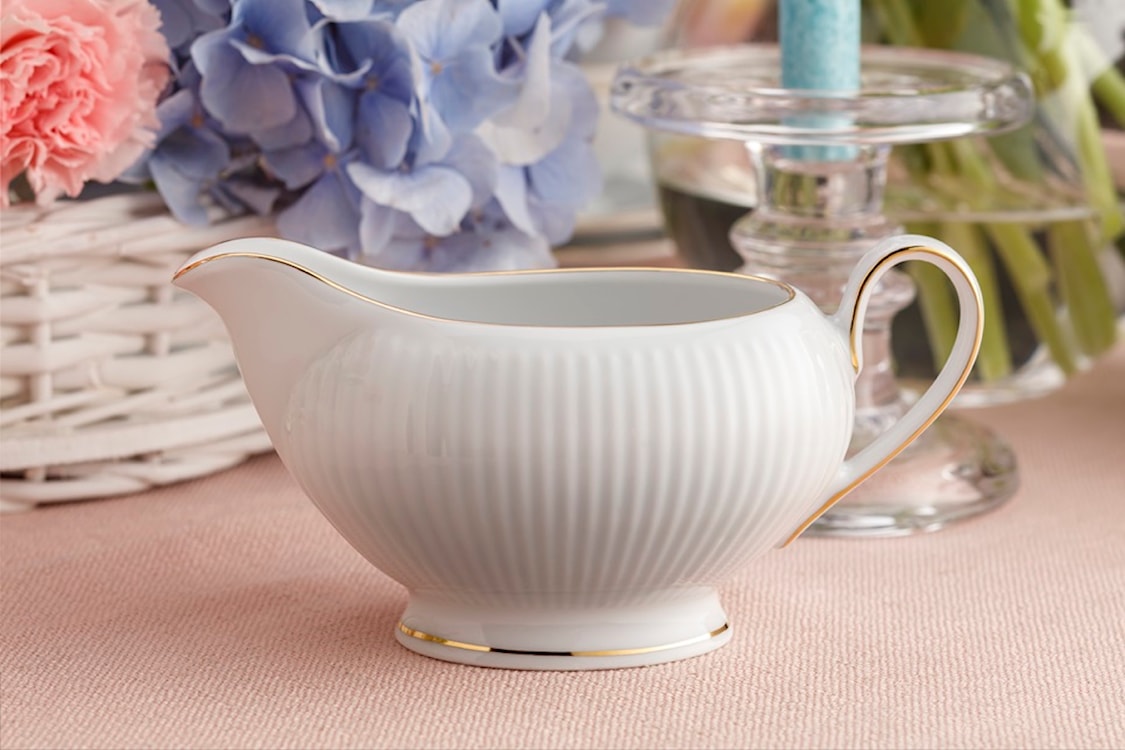 Serwis obiadowy porcelanowy dla 12 os. Dalia biało-złoty  - zdjęcie 4